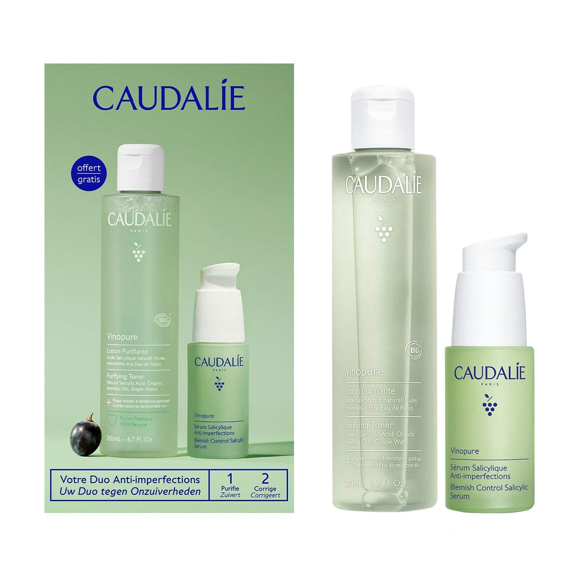 Набір для обличчя Caudalie Vinopure Anti-Imperfection Duo (сироватка, 30 мл + очищувальний тонік, 200 мл)