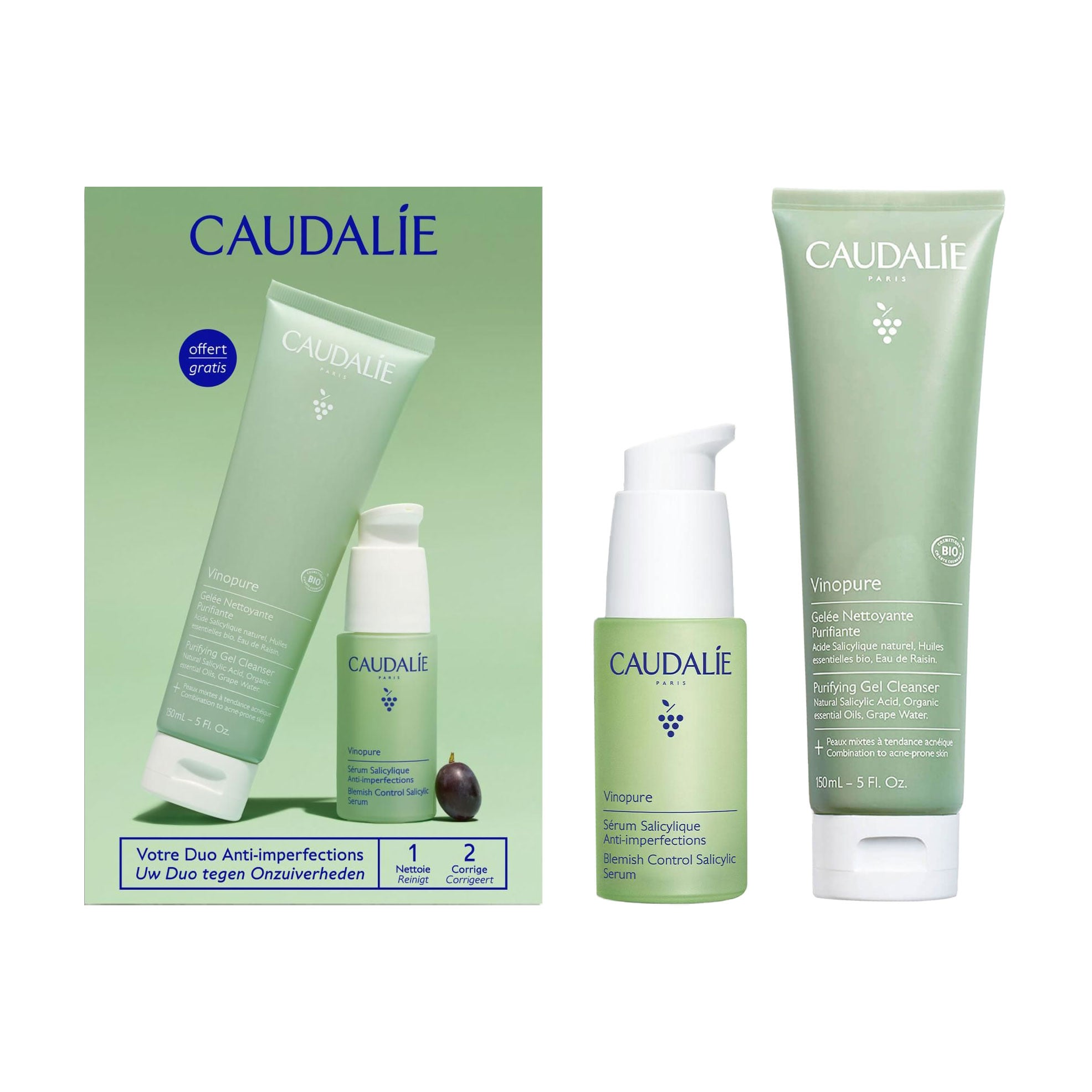 Набір для обличчя Caudalie Vinopure Anti-Imperfection Duo (сироватка, 30 мл + очищувальний гель, 150 мл)
